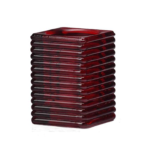 Q-Lights, Square Ribbed Glass, Kleur Red, prijs per stuk. - Lanza Tafelaankleding